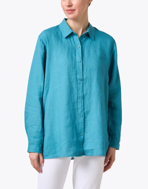 Front image - Eileen Fisher - Blue Linen Shirt