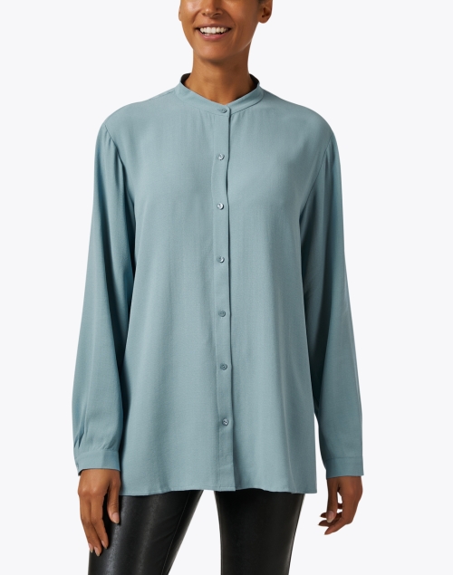 Front image - Eileen Fisher - Blue Silk Blouse