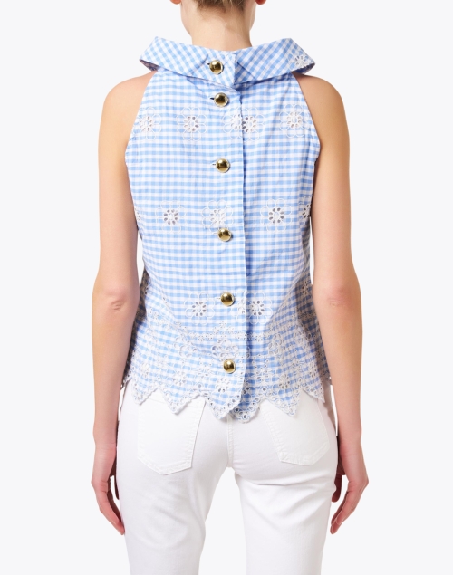 Back image - Sail to Sable - Blue Gingham Eyelet Cowl Neck Top