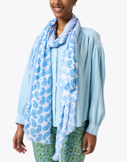 Blue and White Paisley Modal and Cashmere Scarf