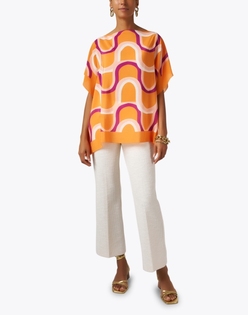 Orange Print Silk Poncho Top