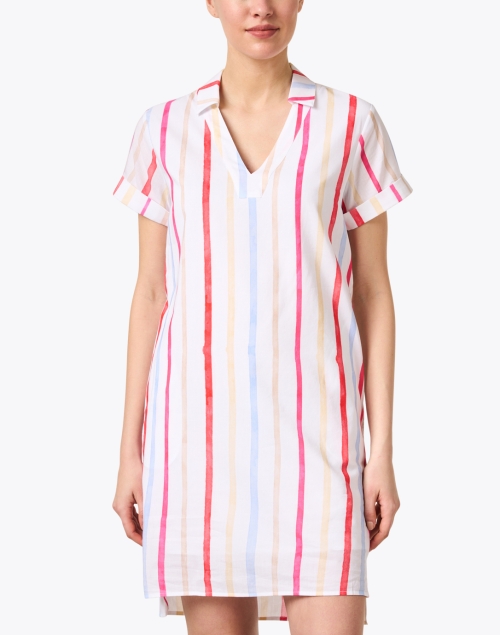 Front image - Ecru - Roberts White Multi Stripe Dress
