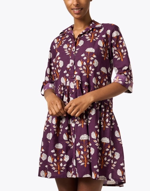 Front image - Ro's Garden - Deauville Purple Printed Shirt Dress