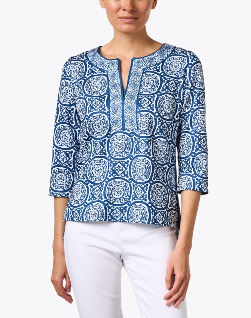 Front image - Gretchen Scott - Navy and White Print Tunic Top