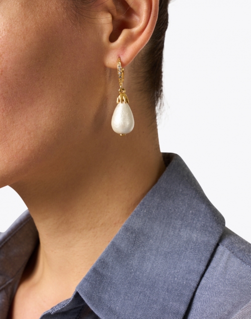 Gold Pave Pearl Drop Earrings