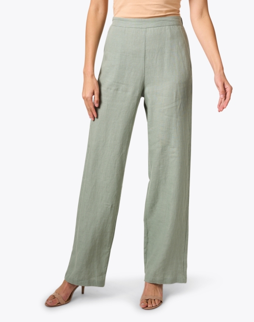 Front image - Rosso35 - Sage Green Linen Straight Leg Pant