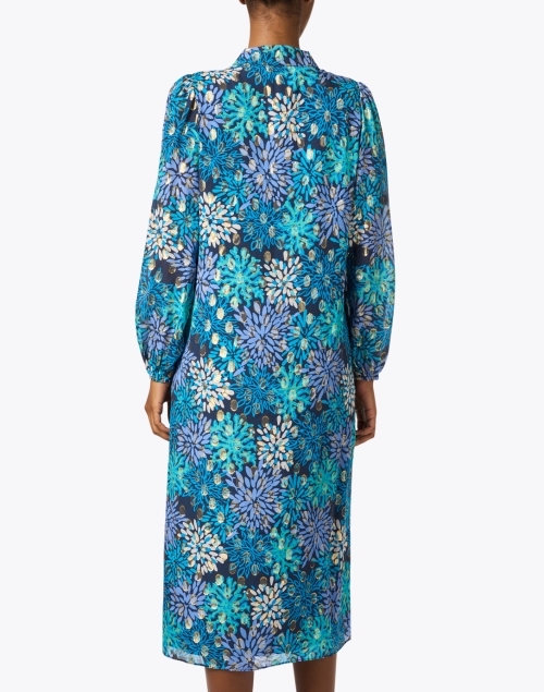 Back image - Sail to Sable - Blue Multi Print Metallic Silk Dress