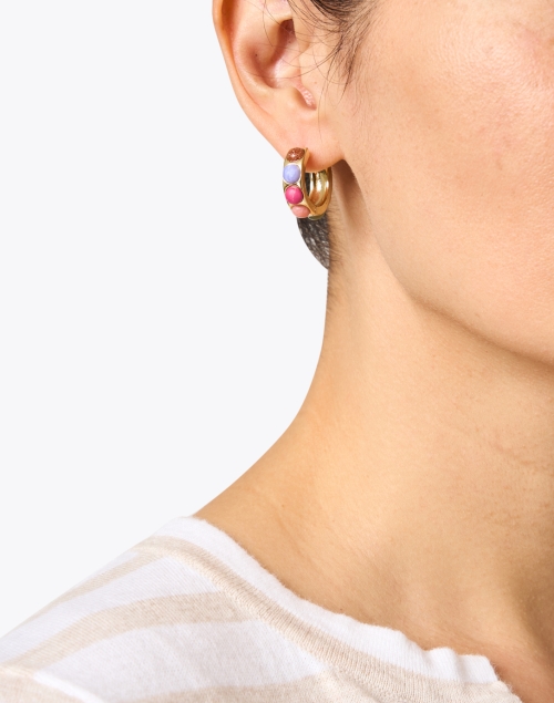 Extra_1 image - Mignonne Gavigan - Petra Gold Multi Stone Huggie Hoop Earrings