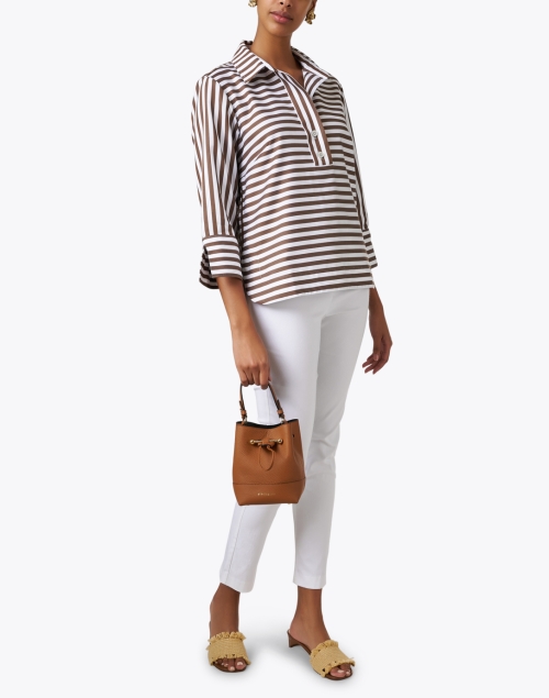 Aileen Brown and White Striped Cotton Top