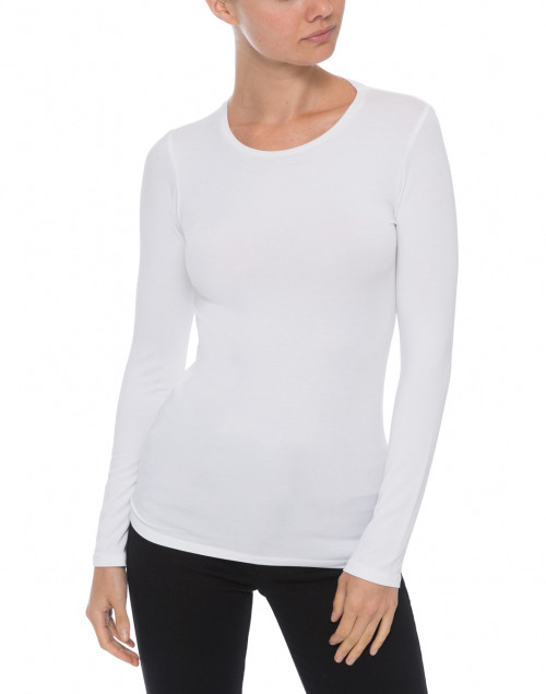 Front image - Majestic Filatures - White Crew Neck Long-Sleeved Stretch Viscose Top