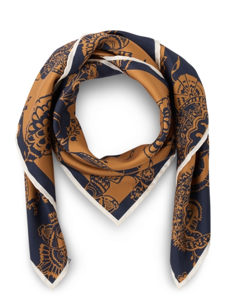 Product image - Lafayette 148 New York - Bohemia Navy and Brown Print Silk Scarf