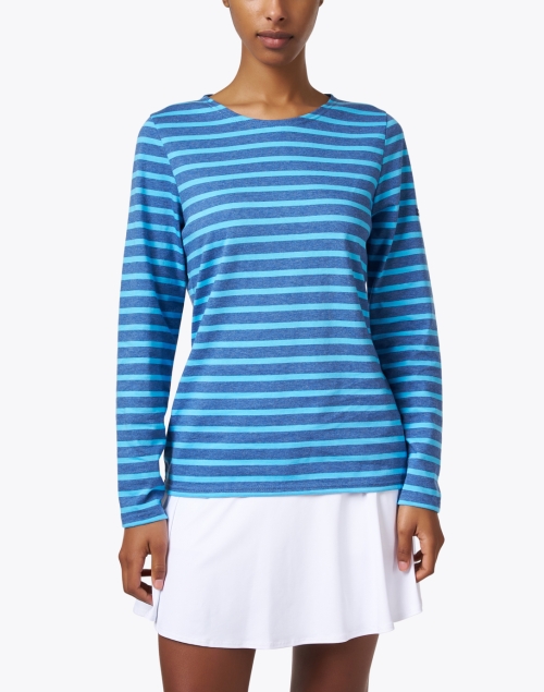 Front image - Saint James - Minquidame Blue Striped Cotton Top