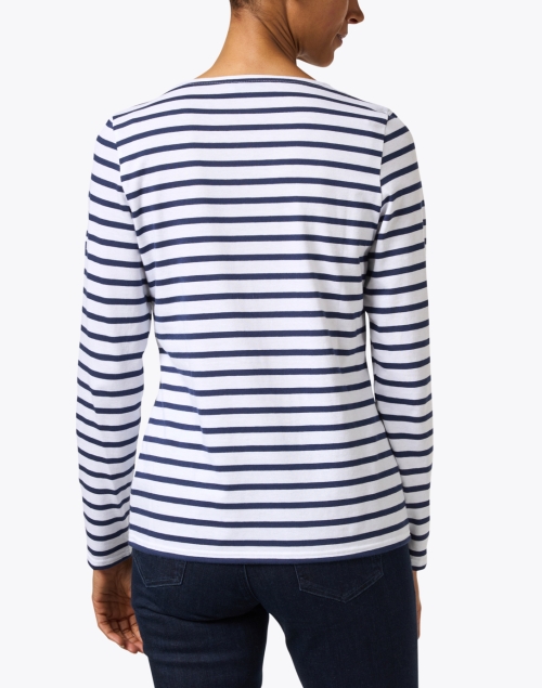 Back image - Saint James - Minquidame White and Navy Striped Cotton Top