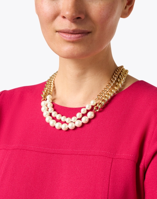 Gold Chain and Pearl Two Row Necklace
