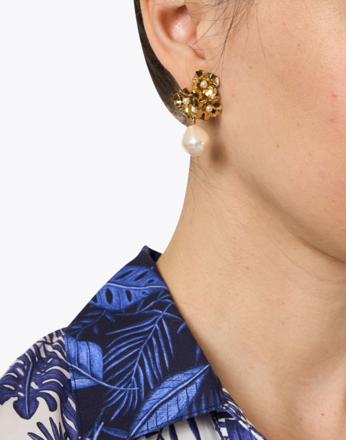Paulina Flower Pearl Drop Earrings