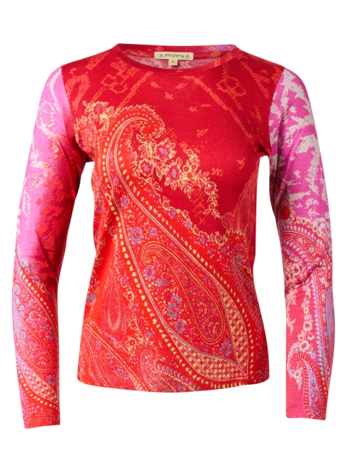 Product image - Pashma - Red and Pink Paisley Print Cashmere Silk Sweater