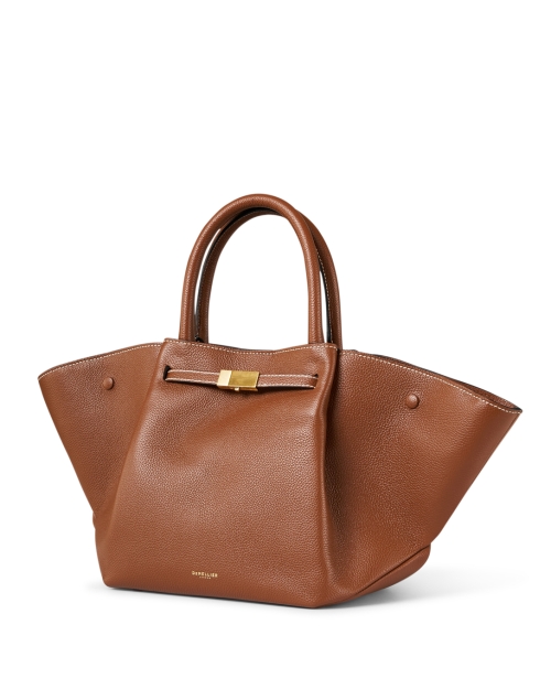 Front image - DeMellier - New York Brown Contrast Stitch Leather Tote