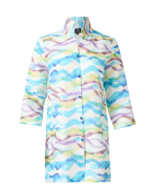 Product image - Connie Roberson - Rita Blue and Green Wave Print Linen Jacket
