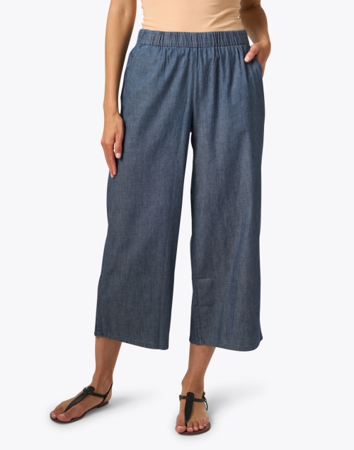 Front image - Eileen Fisher - Blue Cotton Twill Cropped Pant