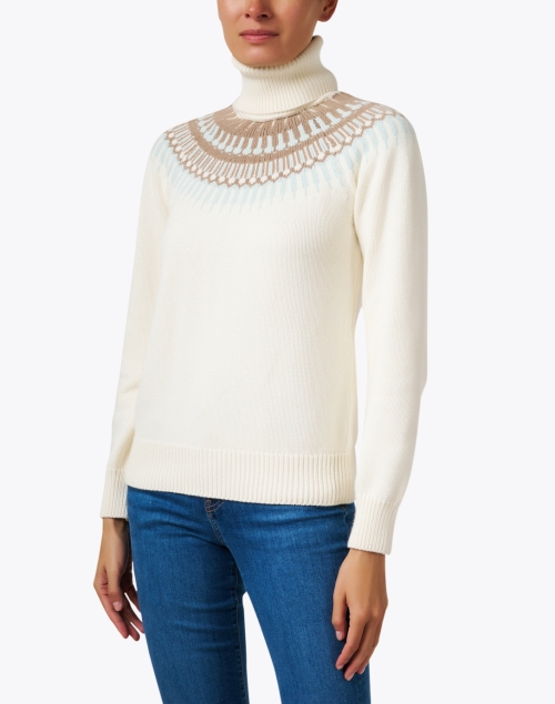 Front image - Burgess - Helsinki White Multi Print Turtleneck Sweater