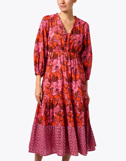 Front image - Ro's Garden - Guadalupe Red Floral Print Cotton Dress