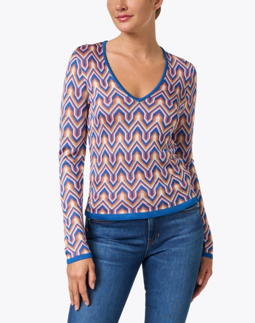 Front image - Ecru - Blue Multi Geo Intarsia Sweater