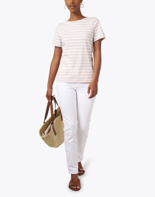 Etrille Beige and White Striped Cotton Tee