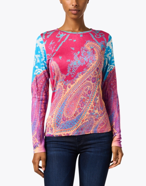 Front image - Pashma - Pink and Purple Paisley Print Cashmere Silk Sweater