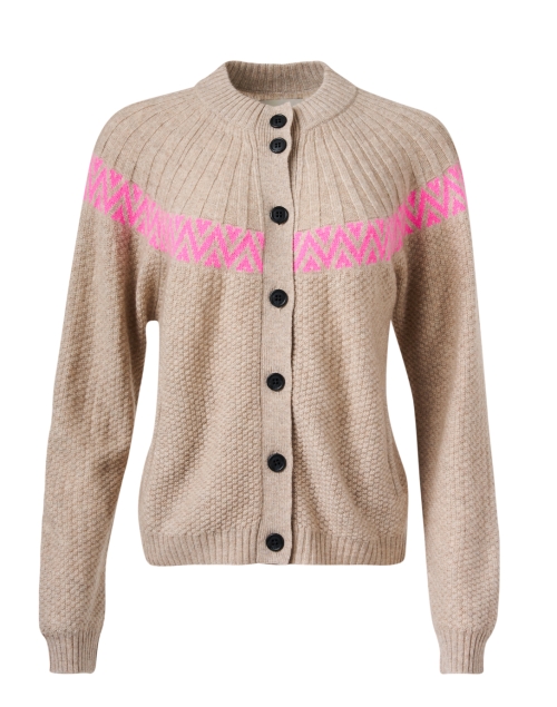 Product image - Jumper 1234 - Nordic Tan and Pink Stitch Cashmere Wool Cardigan