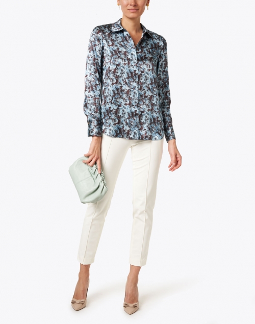 Scottie Blue and Black Abstract Silk Blouse