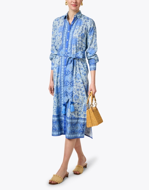 Blue Floral Cotton Midi Dress