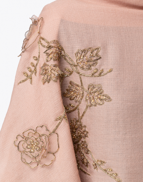 Front image - Janavi - Pink Floral Sequined Embroidered Wool Scarf