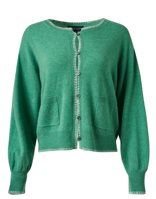 Product image - Repeat Cashmere - Green and Cream Stitched Cashmere Cardigan