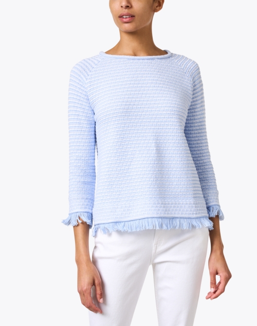 Front image - Kinross - Blue Cotton Textured Sweater