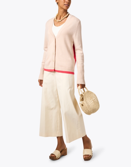 Cream and Coral Wool Cashmere Cardigan