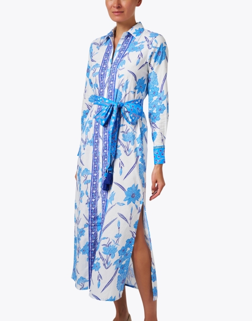Front image - Bella Tu - Blue and White Floral Shirt Dress