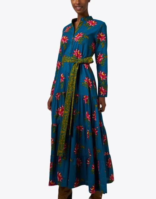 Front image - Lisa Corti - Tulsi Teal Rose Print Cotton Dress
