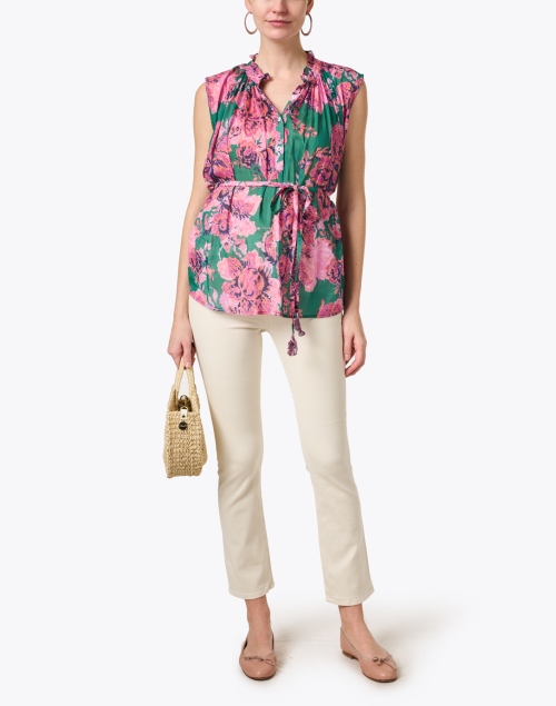 Look image - Megan Park - Rosette Green and Pink Print Cotton Silk Blouse