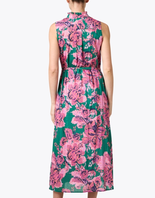 Back image - Megan Park - Rosette Pink and Green Print Cotton Silk Dress 