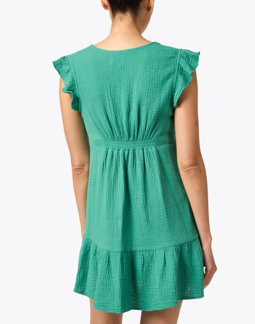 Back image - Honorine - Ruby Green Cotton V-Neck Dress