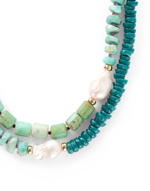 Front image - Lizzie Fortunato - Cabana Pearl and Green Stone Necklace