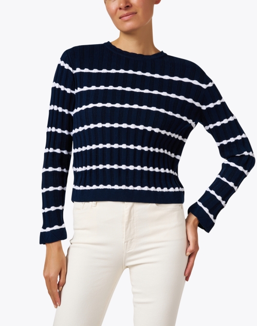Front image - Blue - Navy Cotton Stripe Sweater