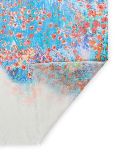 Back image - Pashma - Blue Multi Print Cashmere Silk Scarf