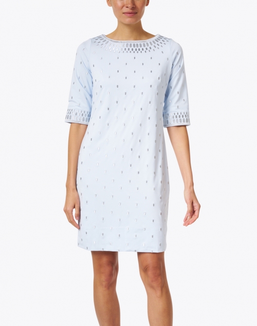Front image - Gretchen Scott - Pale Blue and Silver Embroidered Jersey Dress