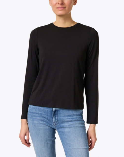 Front image - Eileen Fisher - Black Stretch Cotton Jersey Top