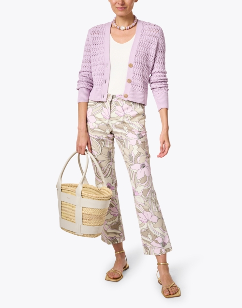 Look image - White + Warren - Lavender Crocheted Cotton Cardigan