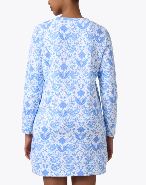 Back image - Sail to Sable - Blue and White Print Shift Dress