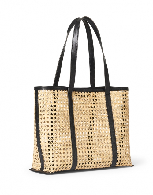 Front image - Bembien - Margot Natural Rattan and Black Leather Tote