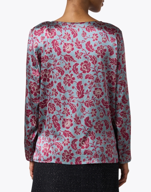 Back image - Momoni - Balena Blue and Red Print Silk Blouse