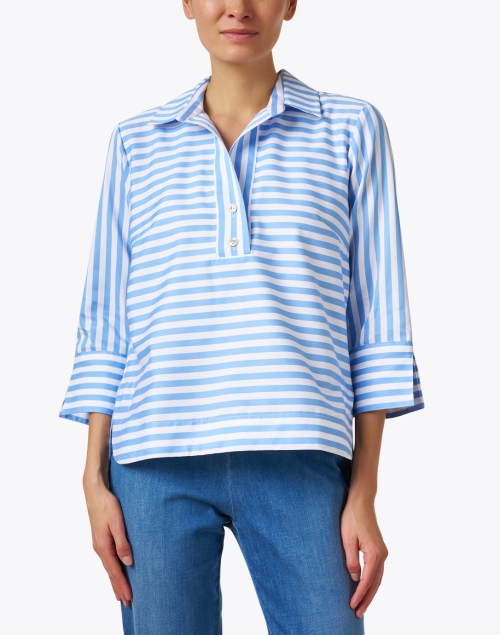 Front image - Hinson Wu - Aileen Light Blue and White Striped Cotton Top